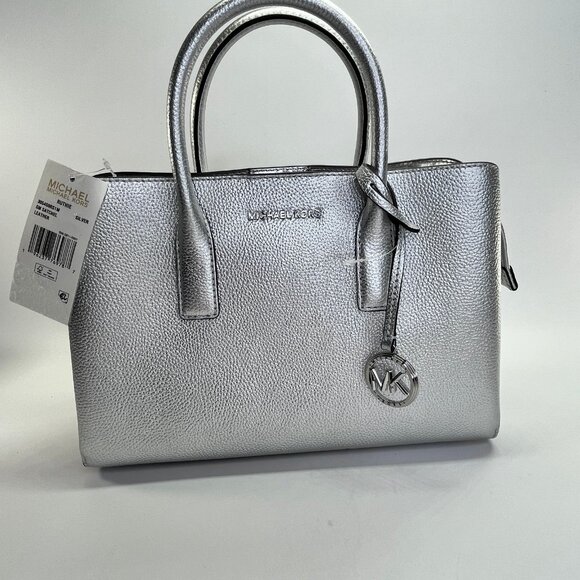 MICHAEL Michael Kors Ruthie Satchel Silver Leather Tote Elegant Handbag - Picture 9 of 13